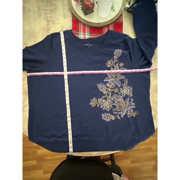 Woman Within Plus Size Navy sweatshirt with tan floral embroidering 3XL - Picture 5 of 6